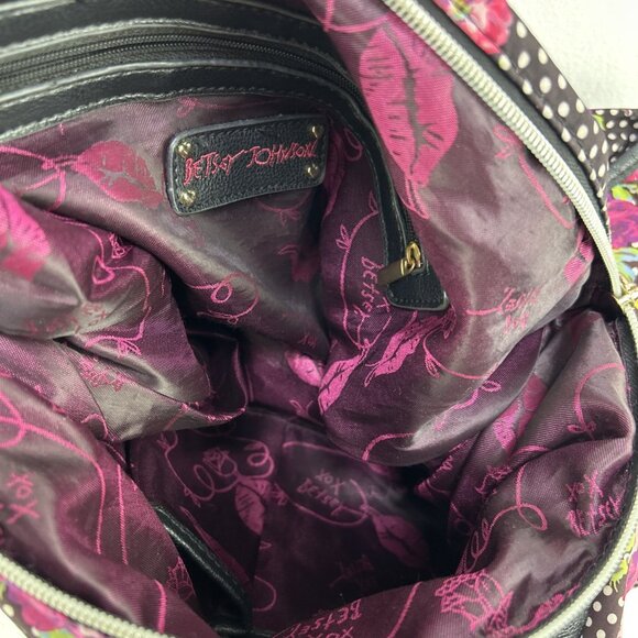 Betsy Johnson polka dot floral rose print shoulder bag purse - Picture 8 of 11